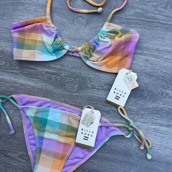 Billabong Warm Waves Drew Bikini Top & Tie Side Bikini Bottoms, multi checkered - Picture 12 of 16